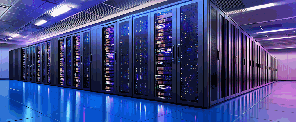 Enterprise data center server room managed with Ansible automation
